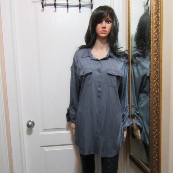 Ladies Long Sleeve Blouse - Blue Jean look SIZE 2X - Picture 3 of 9